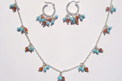 Sterling silver amber and turquoise necklace and earring set