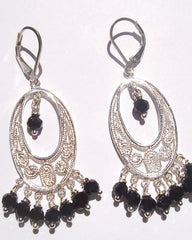 Sterling silver and jet bead chandelier earrings