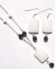 Sterling silver white agate and faceted jet bead necklace and earrings